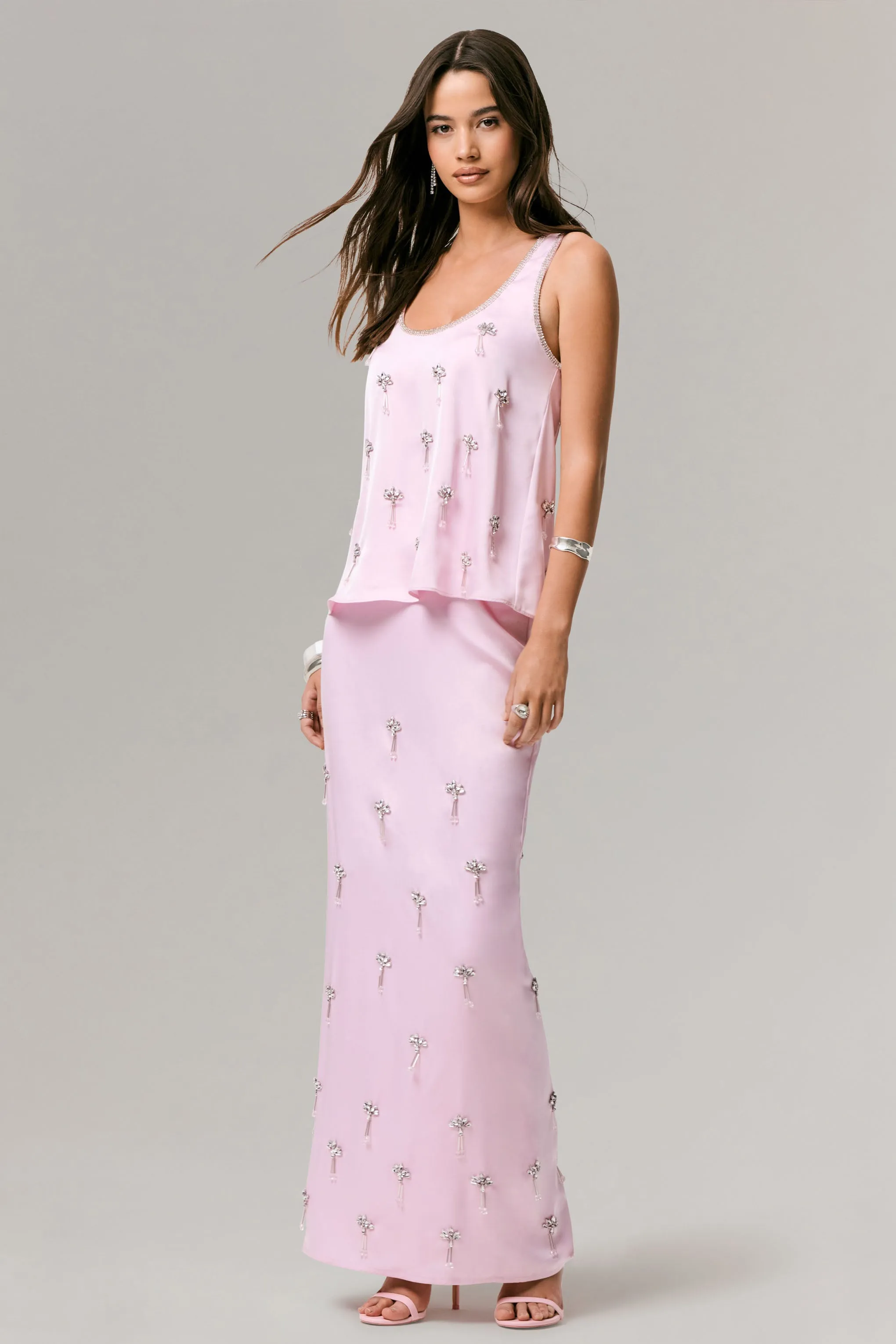 Lena | Pink Satin Embellished Maxi Skirt sold by Club L London product image thumbnail 4
