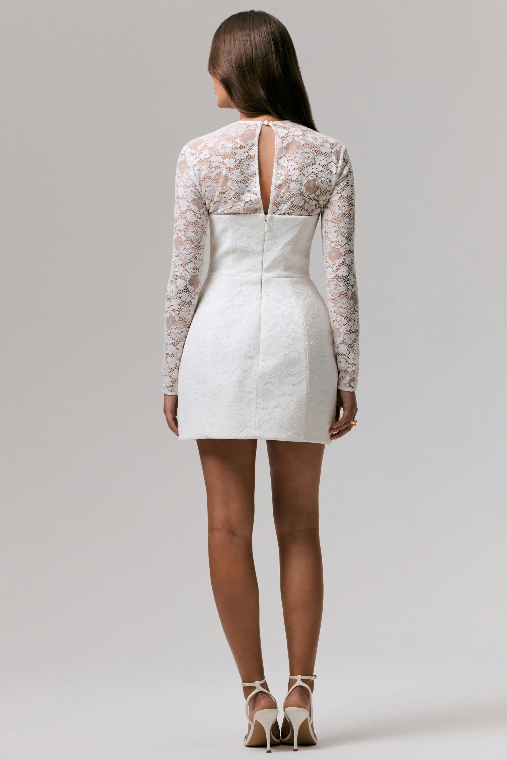 Bijou | White Lace Long-Sleeve Mini Dress sold by Club L London product image thumbnail 2