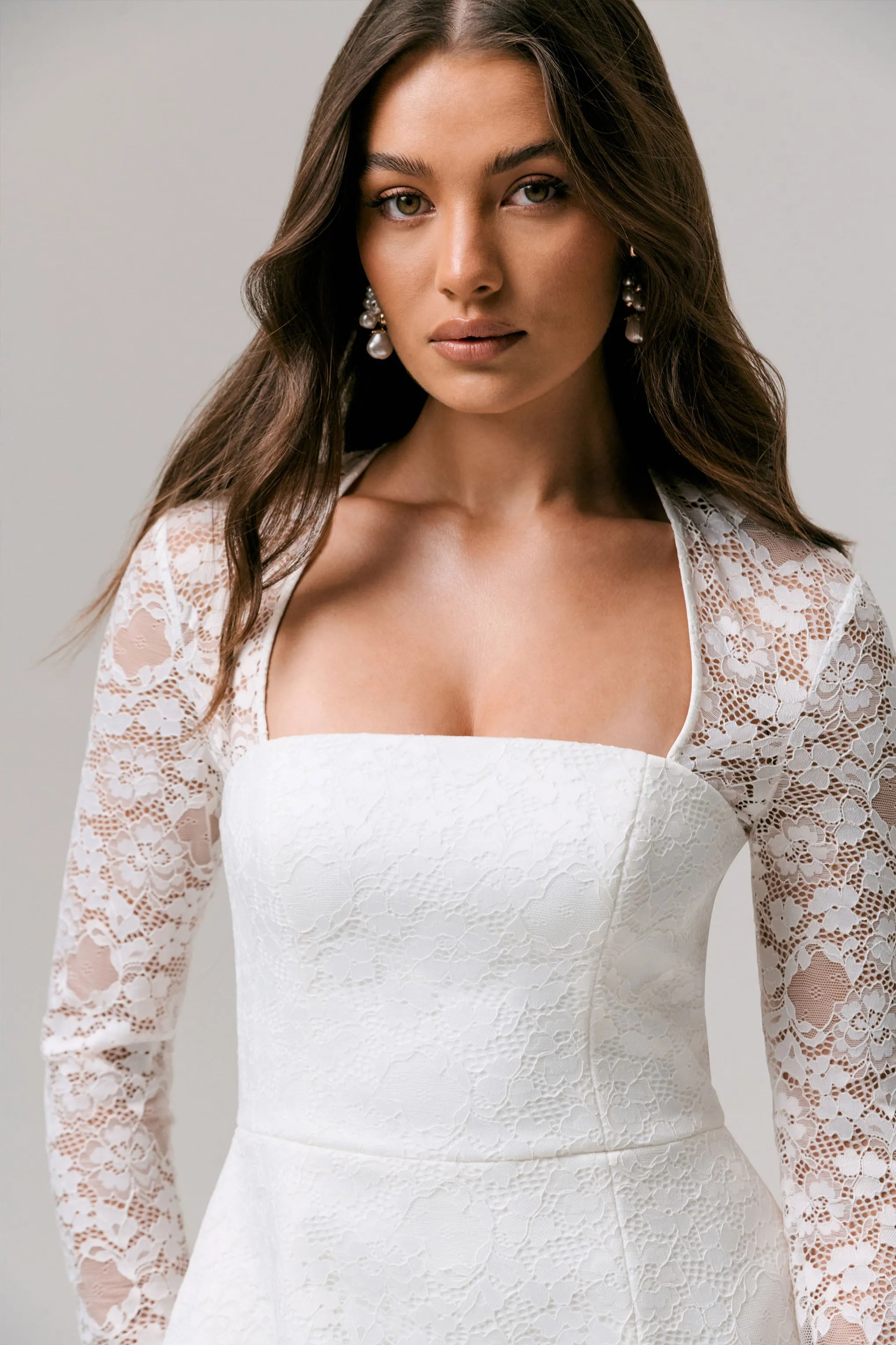 Bijou | White Lace Long-Sleeve Mini Dress sold by Club L London product image thumbnail 5