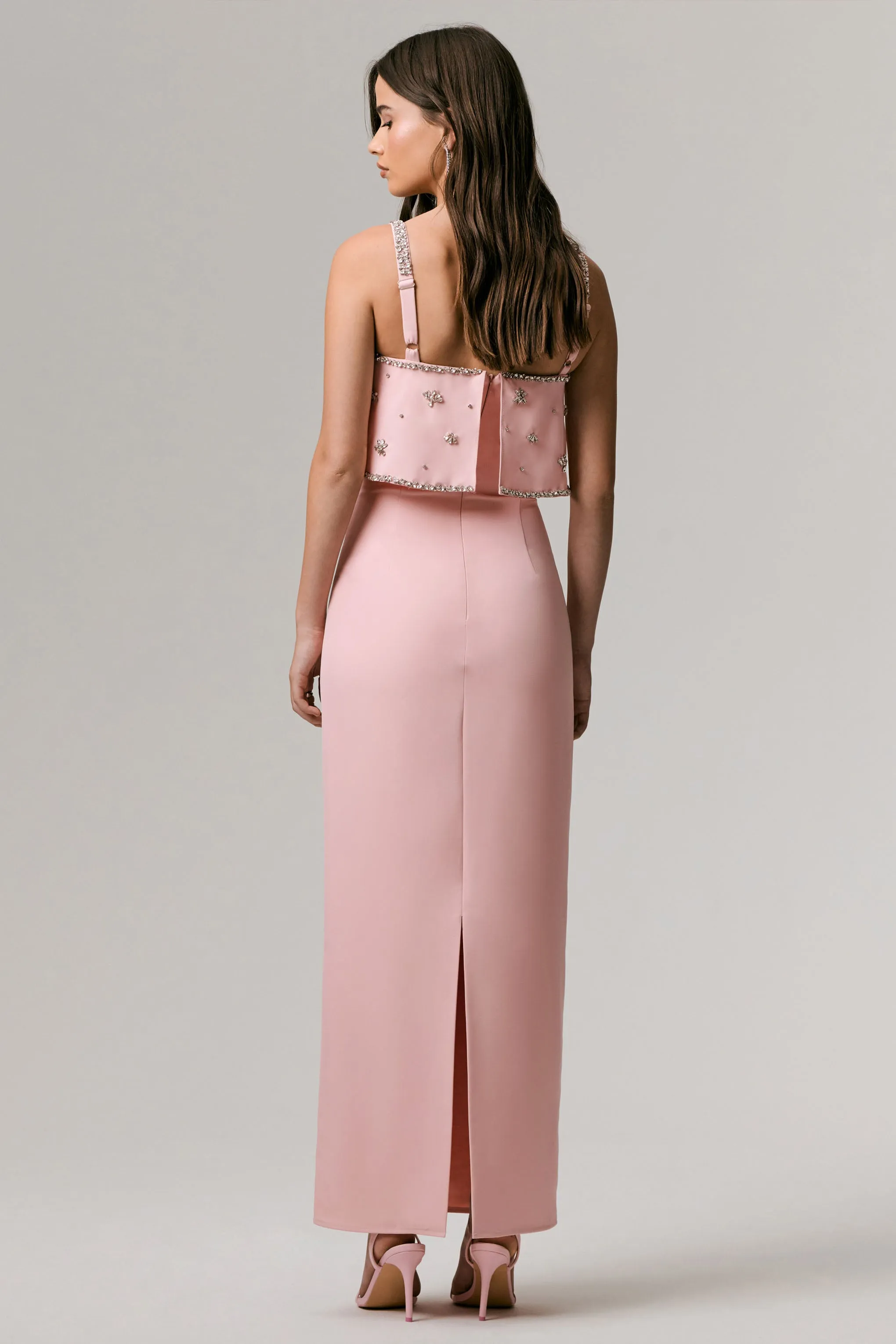 Scarlet | Pale Pink Square-Neck Embellished Maxi Dress sold by Club L London product image thumbnail 3