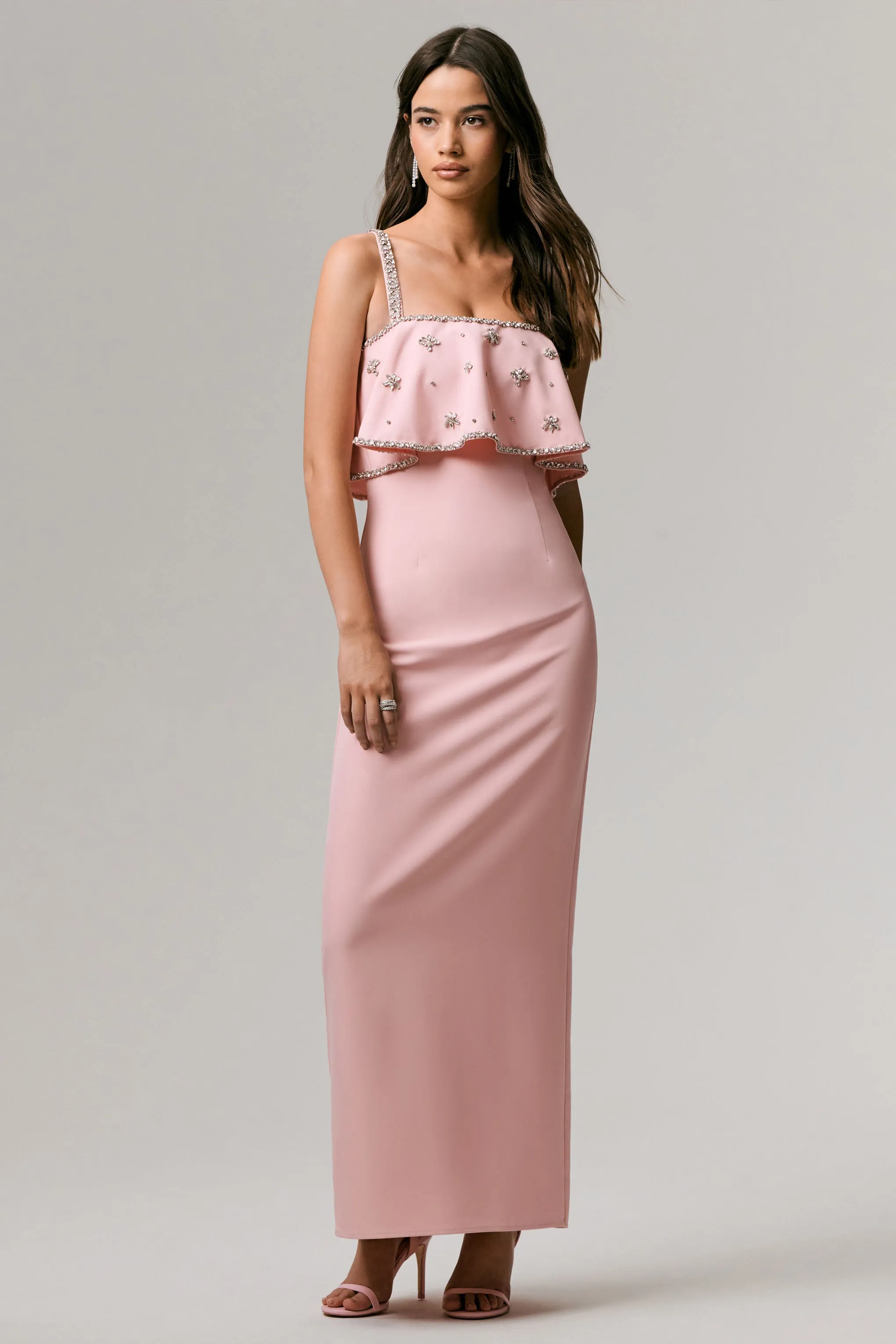 Scarlet | Pale Pink Square-Neck Embellished Maxi Dress sold by Club L London product image thumbnail 4