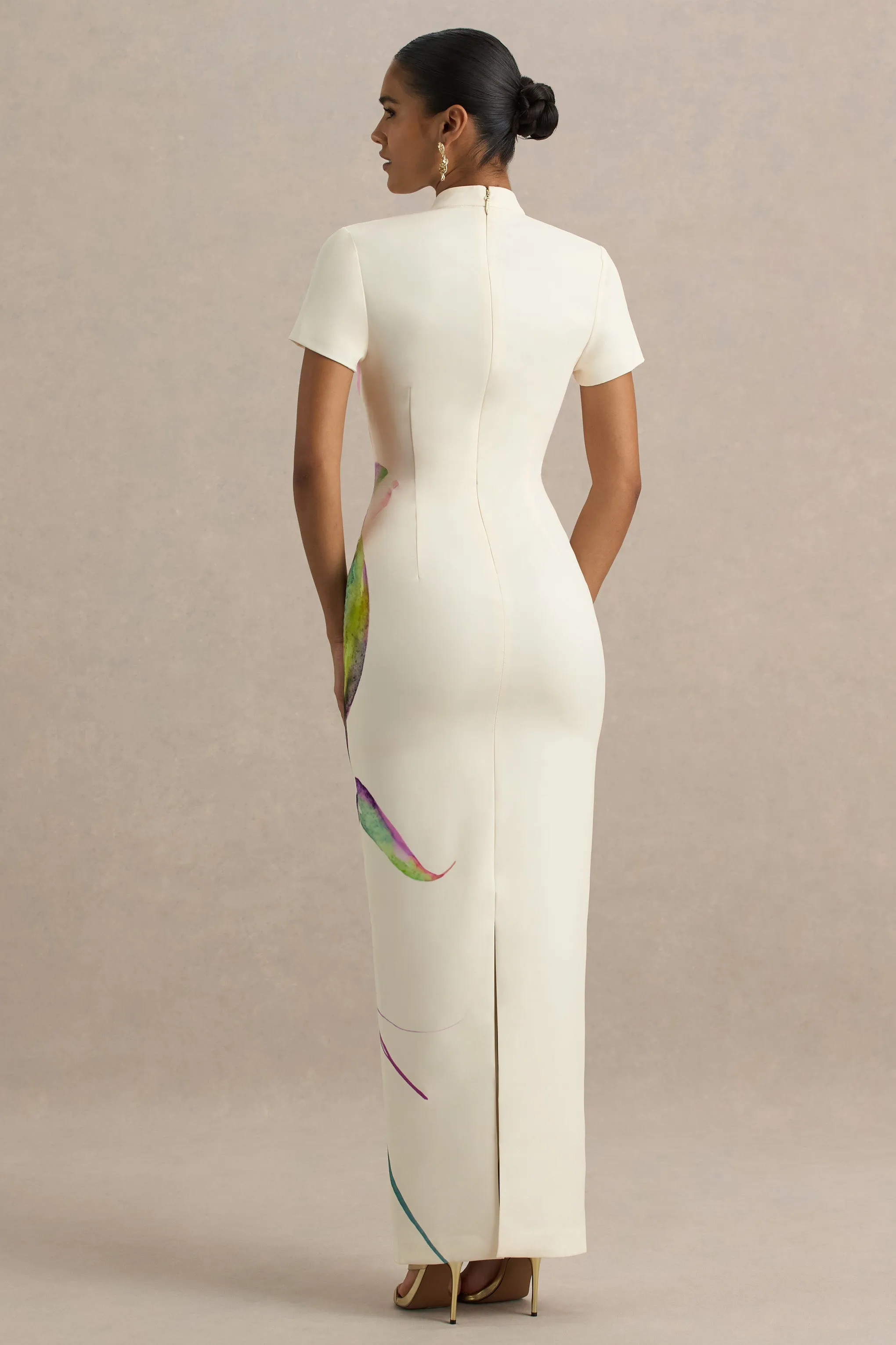 Hessie | White Lily Print High-Neck Maxi Dress sold by Club L London product image thumbnail 2