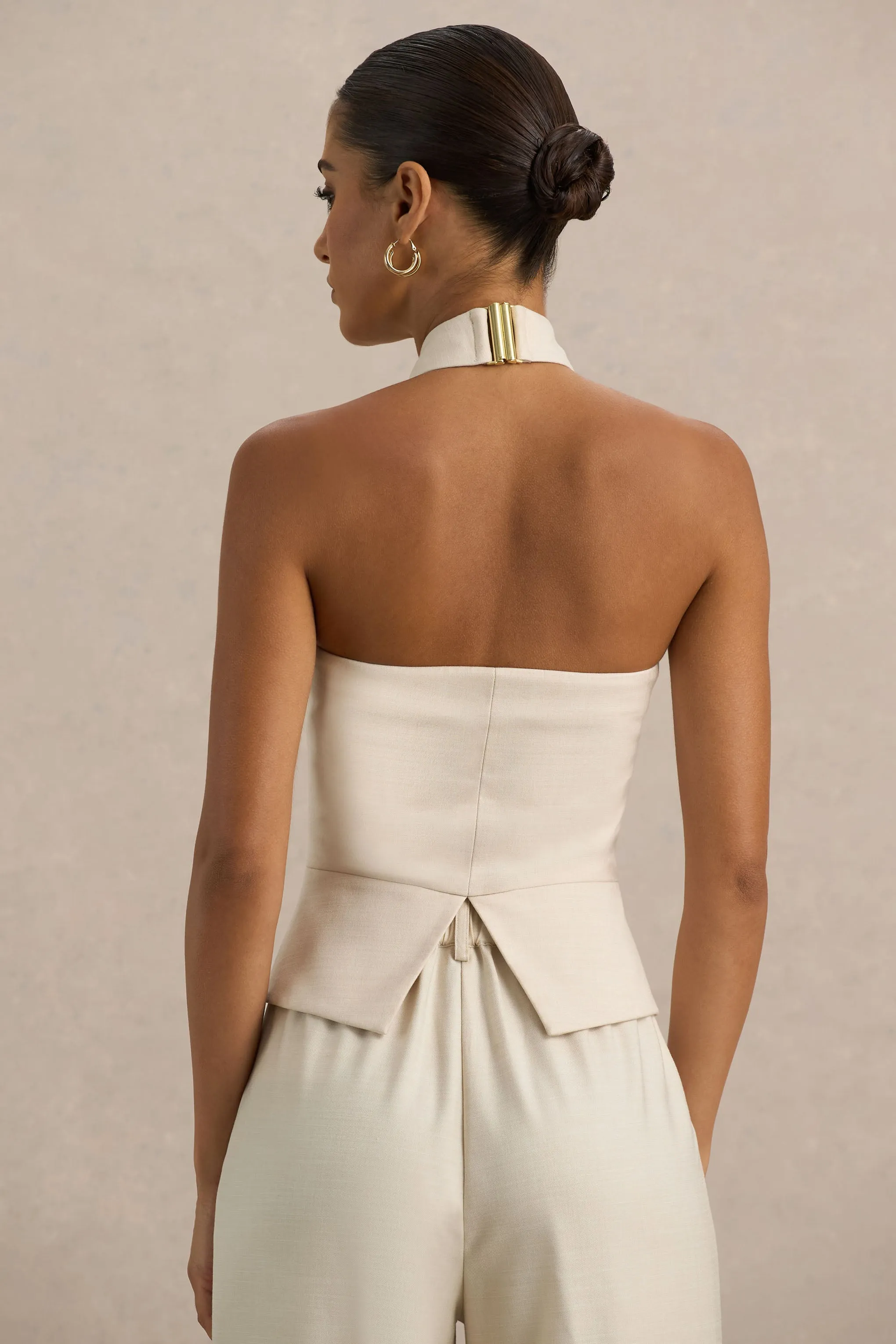 Cadence | Nude Halter-Neck Tailored Top sold by Club L London product image thumbnail 2
