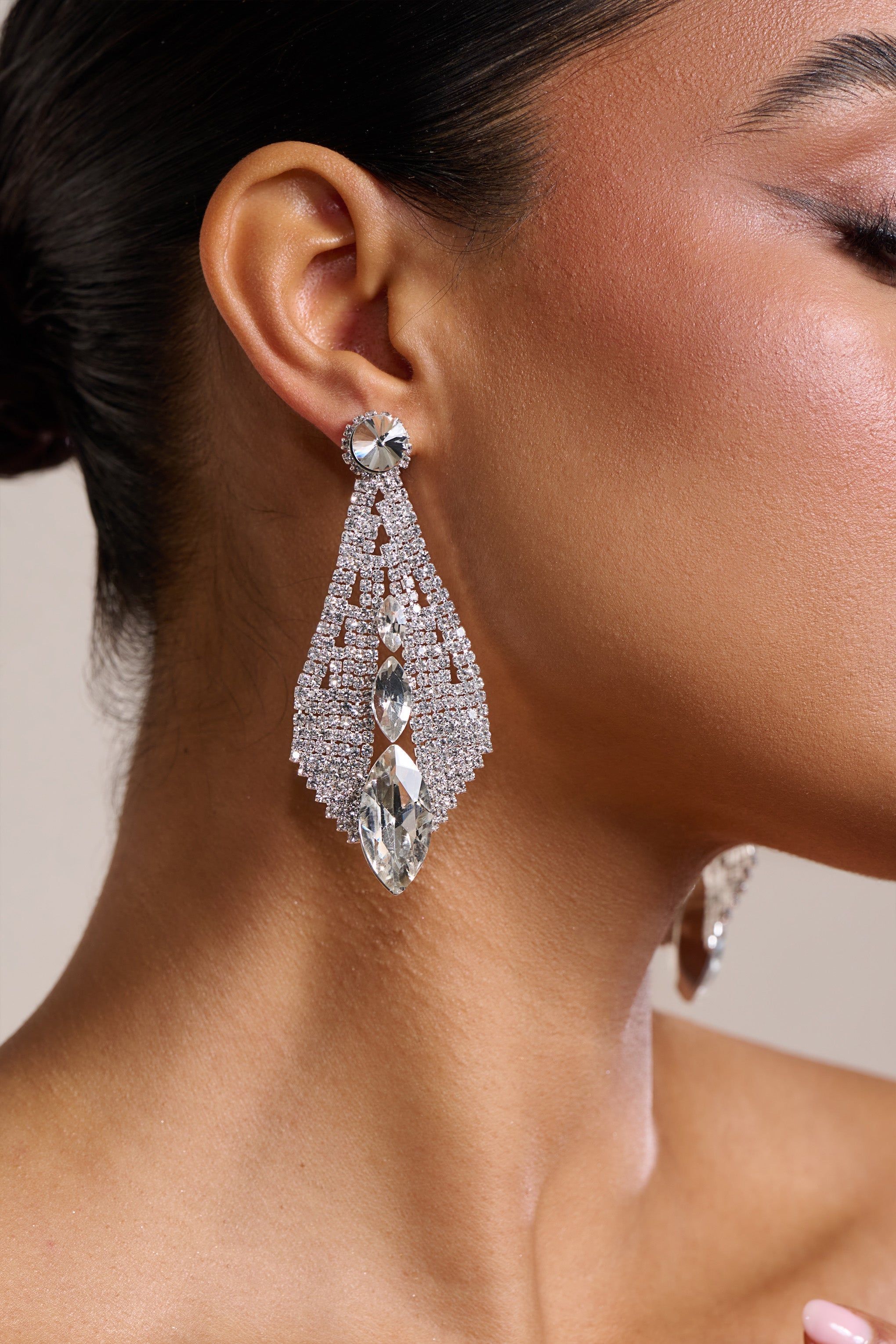 Delaney | Silver Diamante Teardrop Earrings sold by Club L London product image thumbnail 2