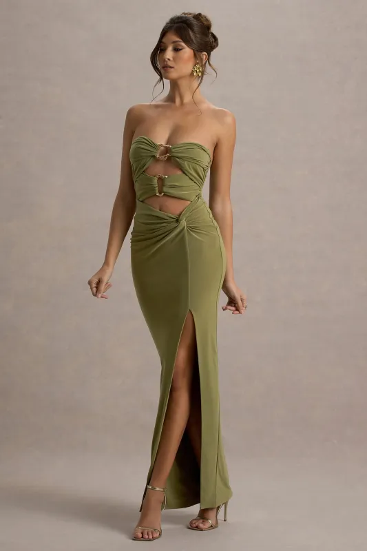 Laviza | Olive Strapless Cut-Out Wrap Maxi Dress sold by Club L London