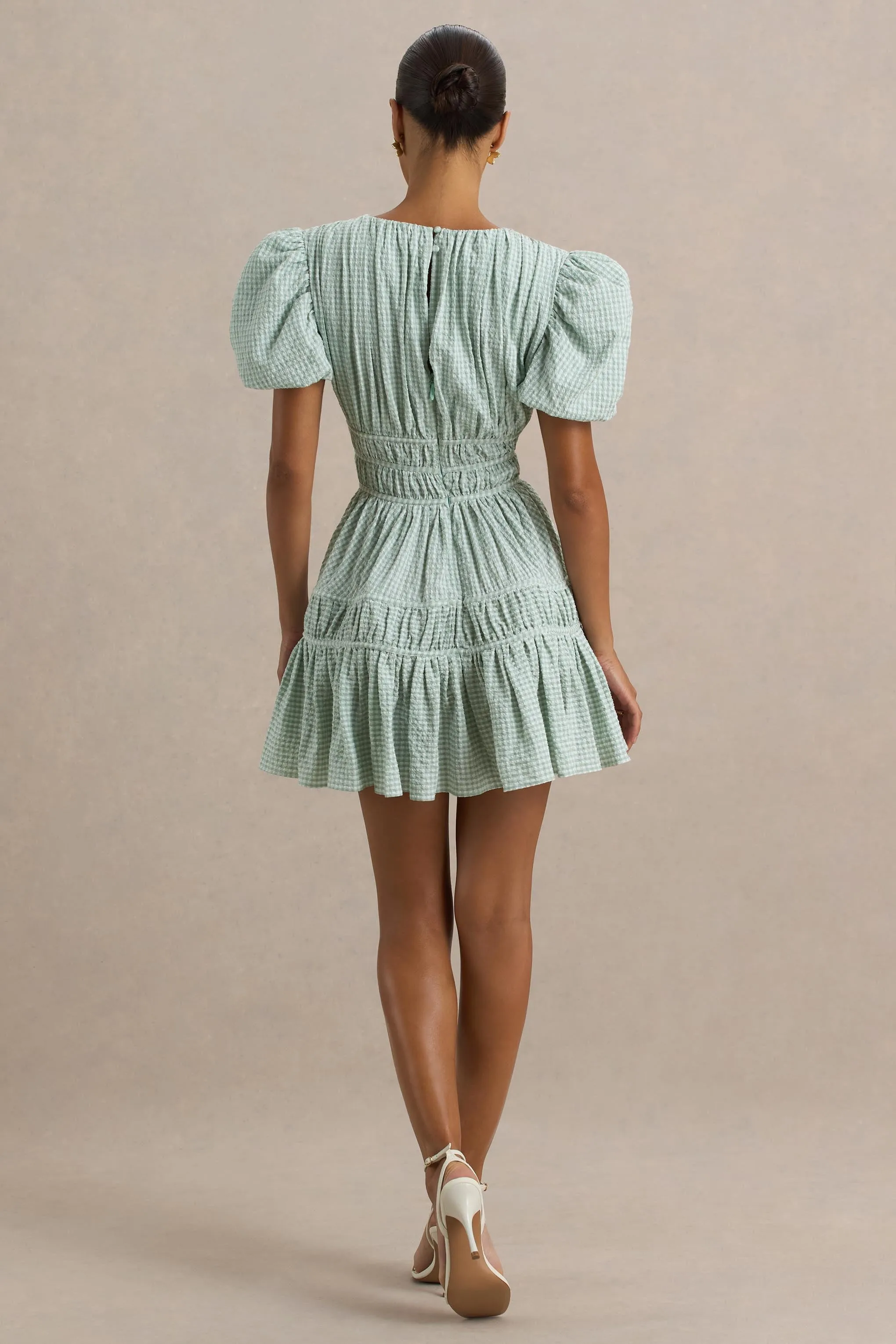 Laurelle | Green Extreme Plunge-Neck Mini Dress With Ruffling Detail sold by Club L London product image thumbnail 2