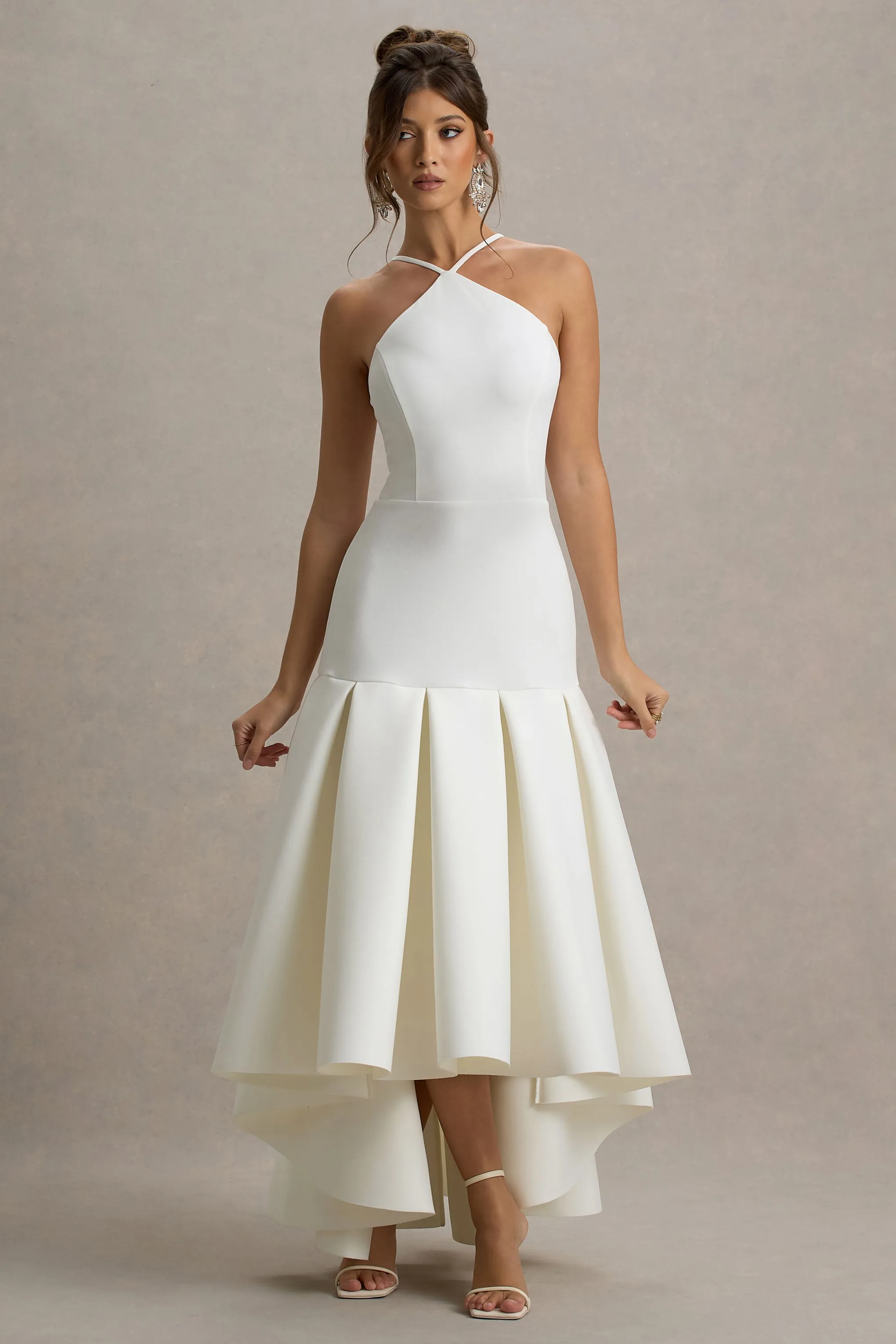 Mavis | Cream Halter-Neck Maxi Dress With High-Low Skirt sold by Club L London product image thumbnail 4