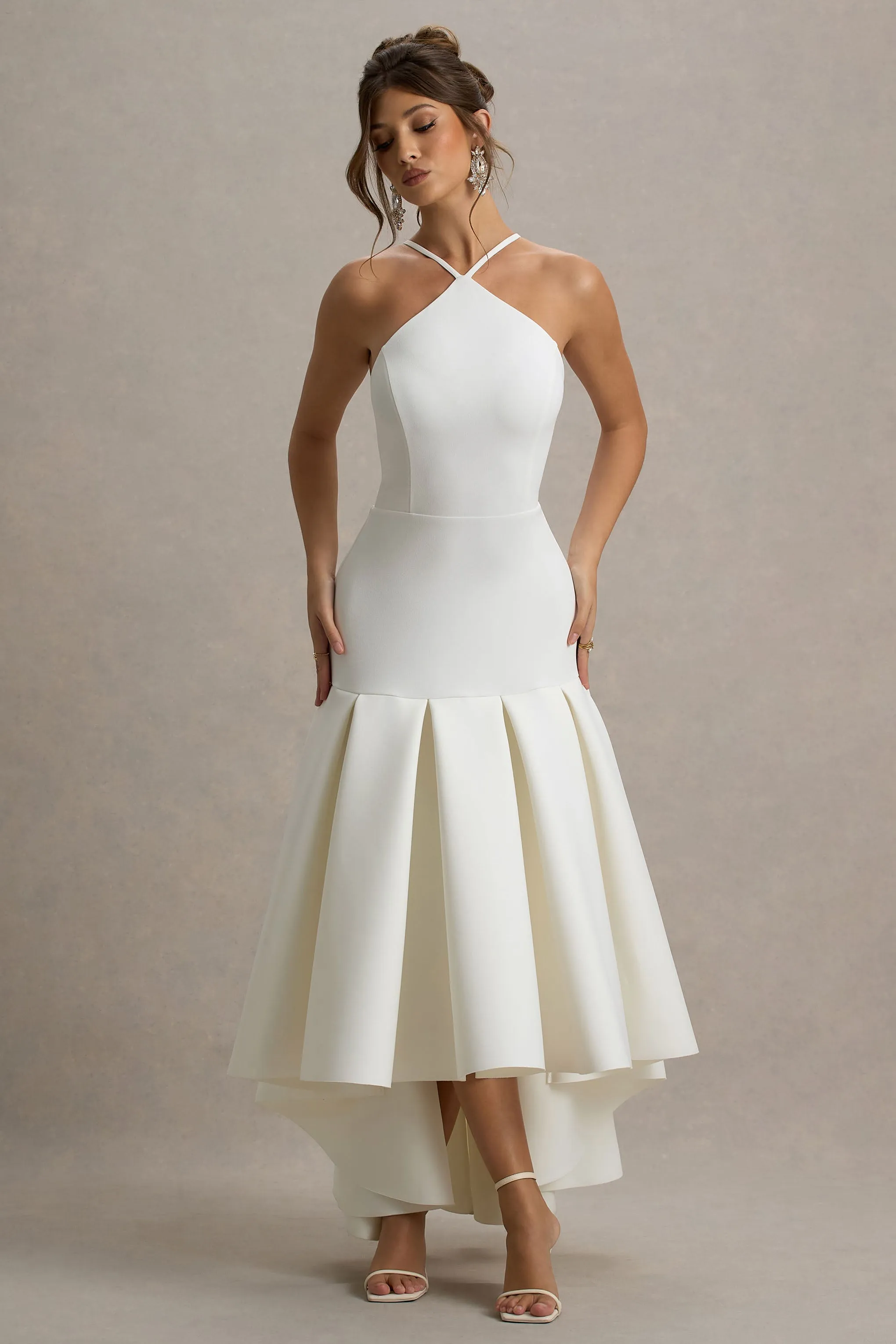 Mavis | Cream Halter-Neck Maxi Dress With High-Low Skirt sold by Club L London product image thumbnail 5