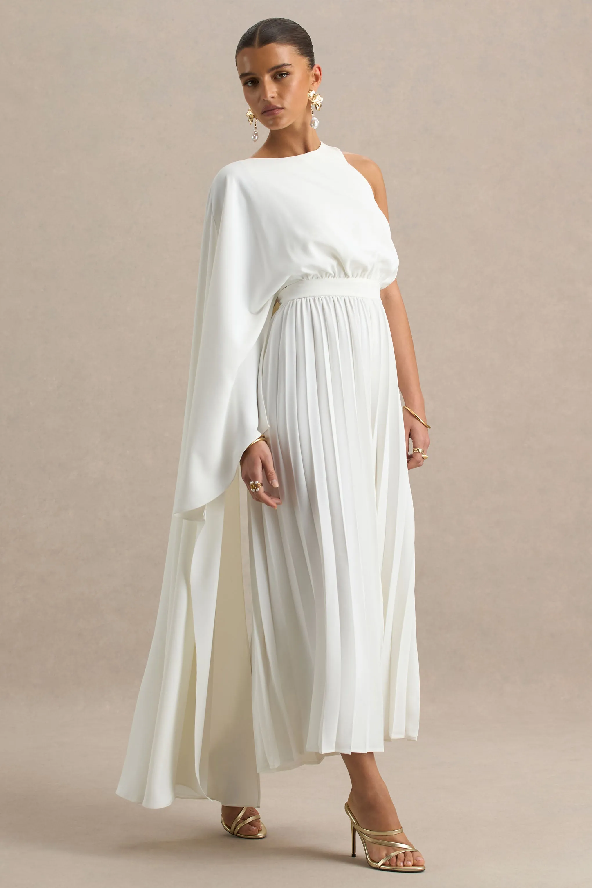 Paradise | White Cape-Sleeve Jumpsuit sold by Club L London product image thumbnail 4
