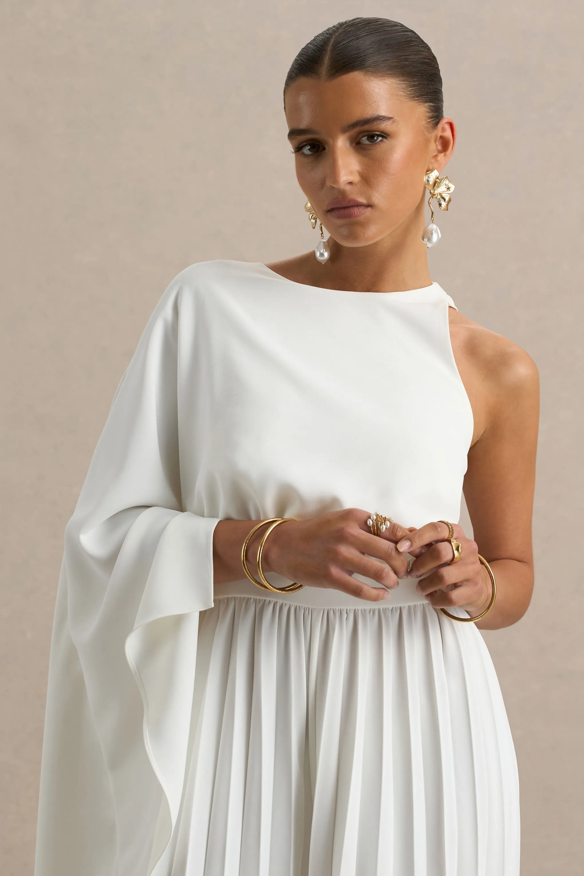 Paradise | White Cape-Sleeve Jumpsuit sold by Club L London product image thumbnail 5