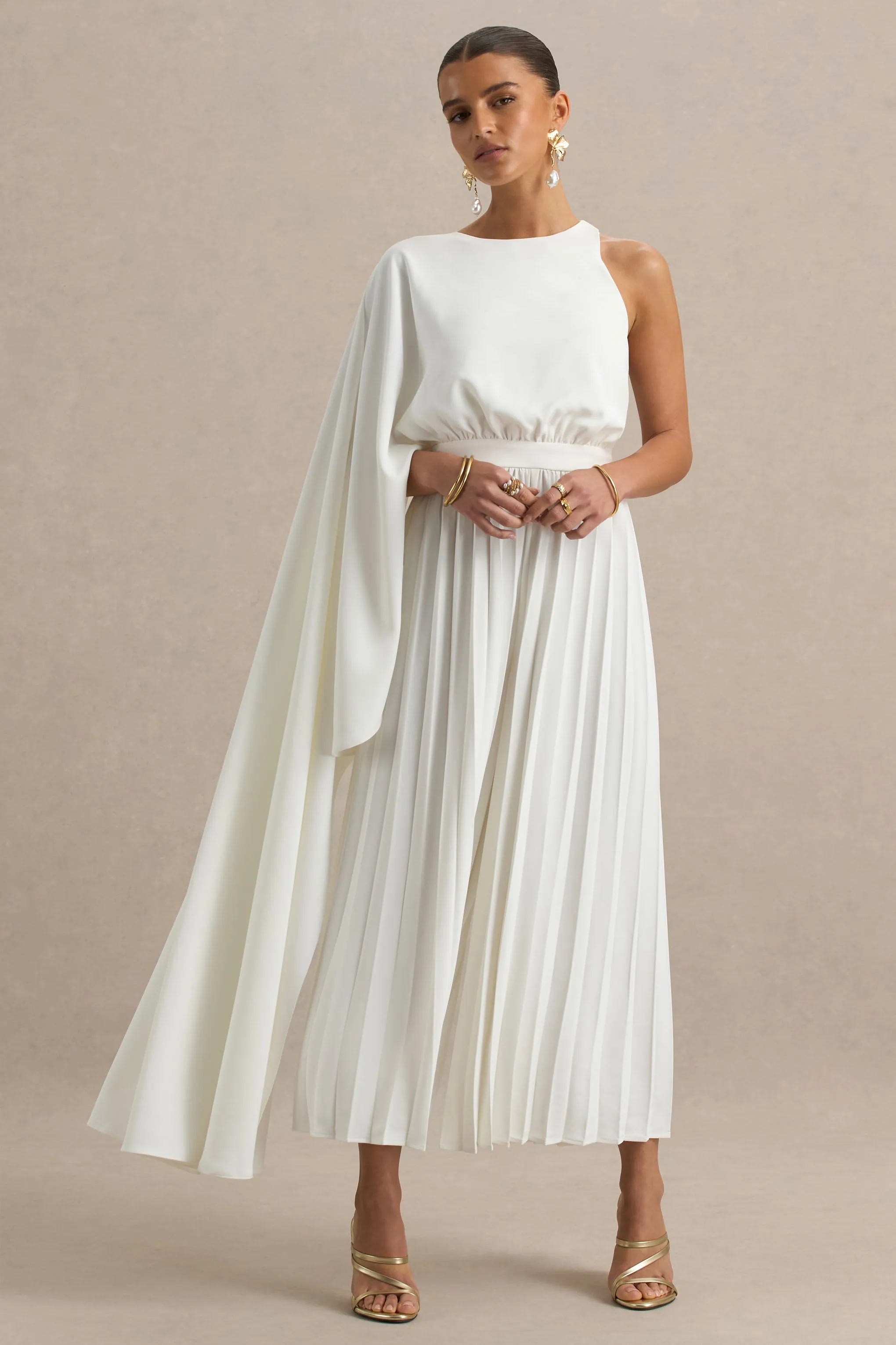 Paradise | White Cape-Sleeve Jumpsuit sold by Club L London product image thumbnail 3