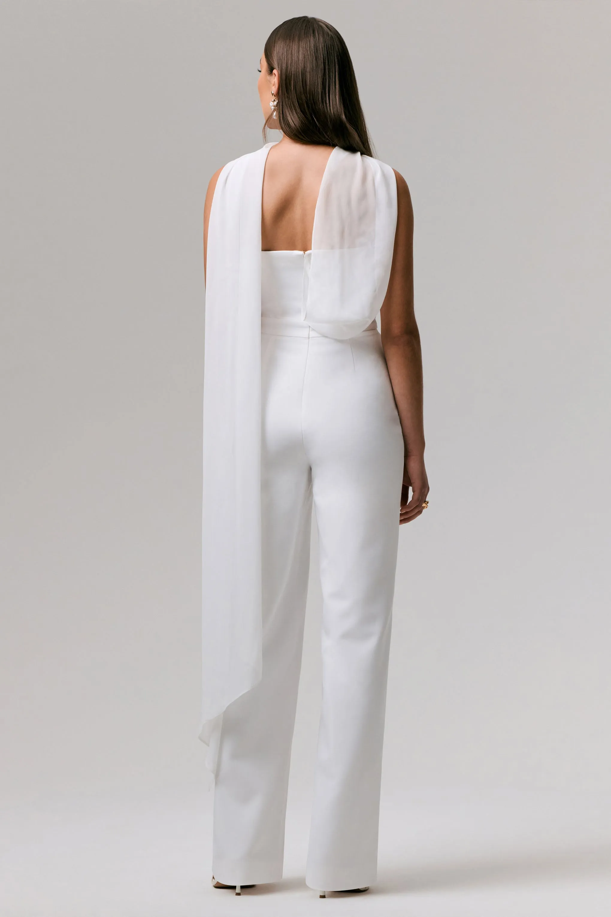 Enchanted | White High-Neck Jumpsuit With Scarf sold by Club L London product image thumbnail 2