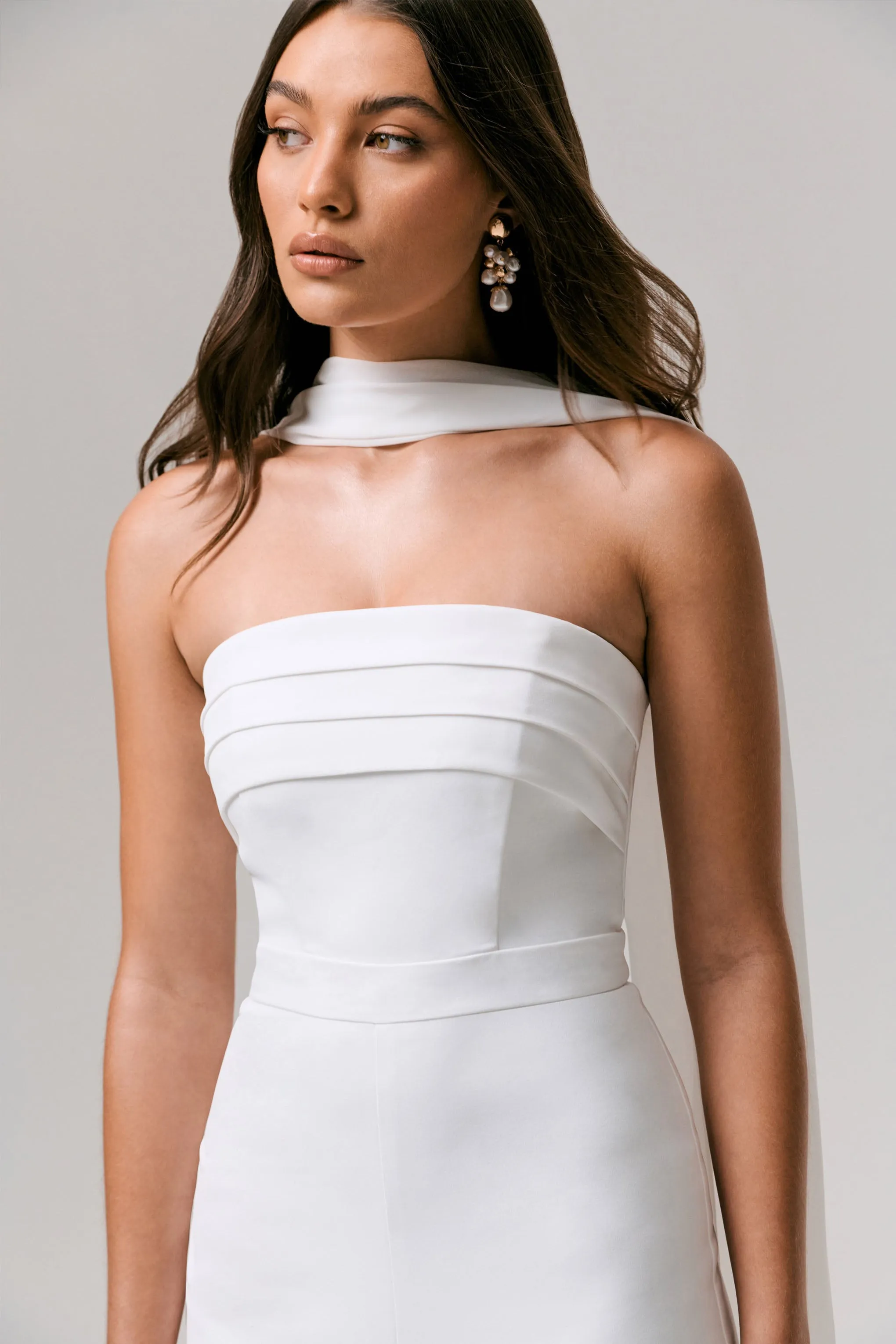 Enchanted | White High-Neck Jumpsuit With Scarf sold by Club L London product image thumbnail 5