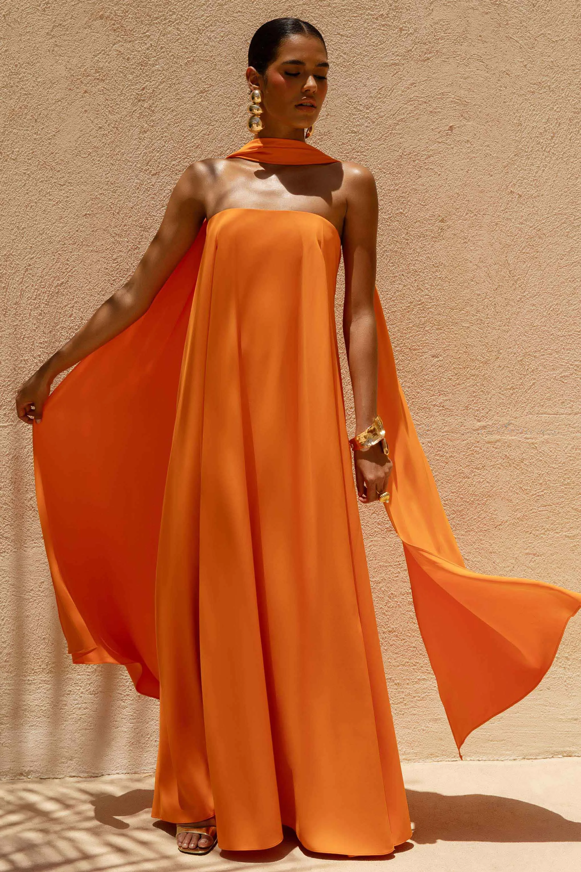 Cerise | Orange High-Neck Maxi Dress With Open-Back sold by Club L London product image thumbnail 4