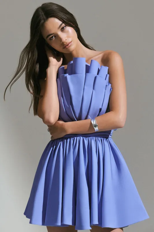 Distinguished | Powder Blue Asymmetric Ruffled Mini Dress sold by Club L London