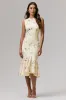 Priceless | Lemon Print High-Neck Fishtail Midi Dress sold by Club L London