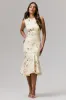 Priceless | Lemon Print High-Neck Fishtail Midi Dress sold by Club L London