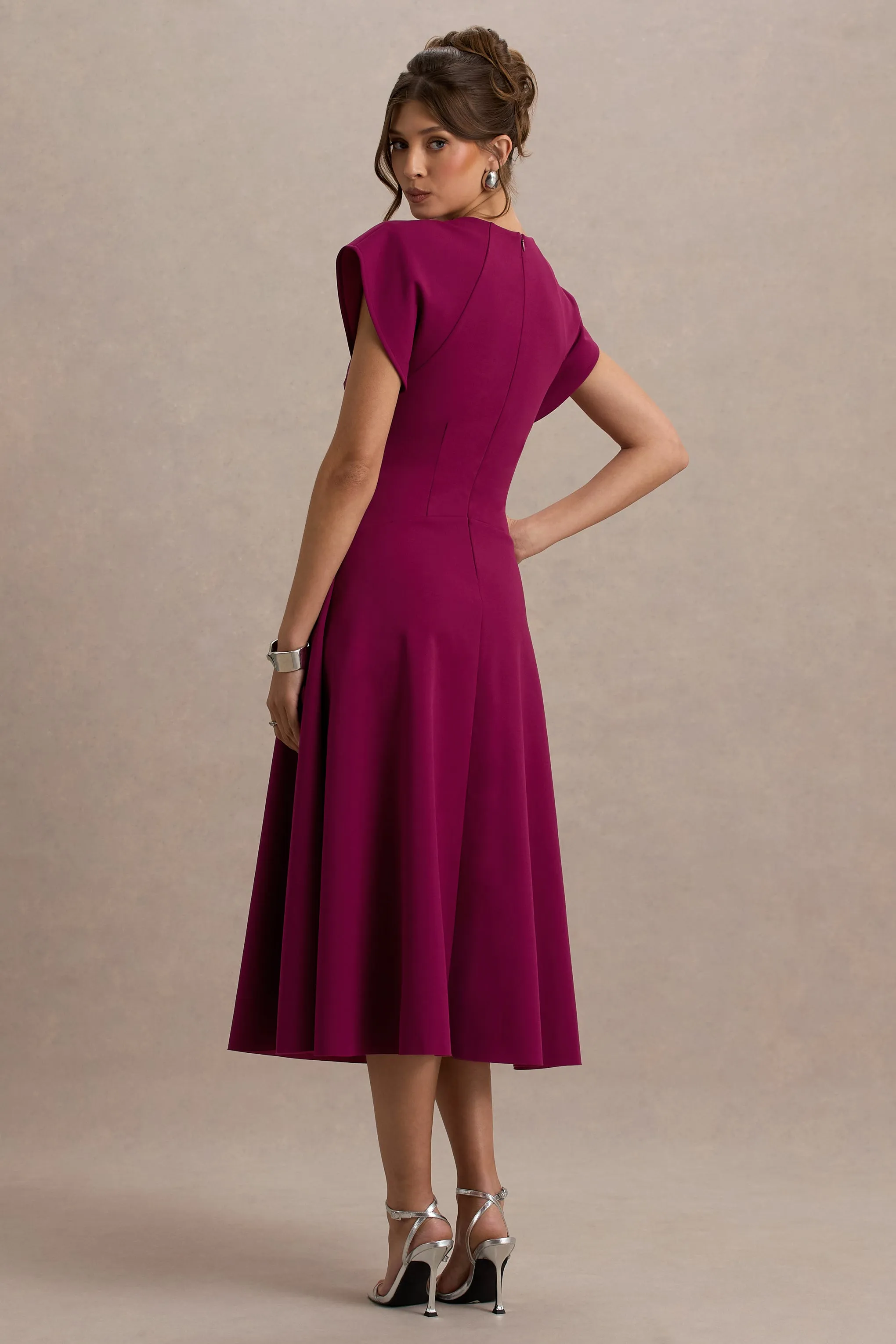Linda | Burgundy Crew-Neck Cap-Sleeve Midi Dress sold by Club L London product image thumbnail 3