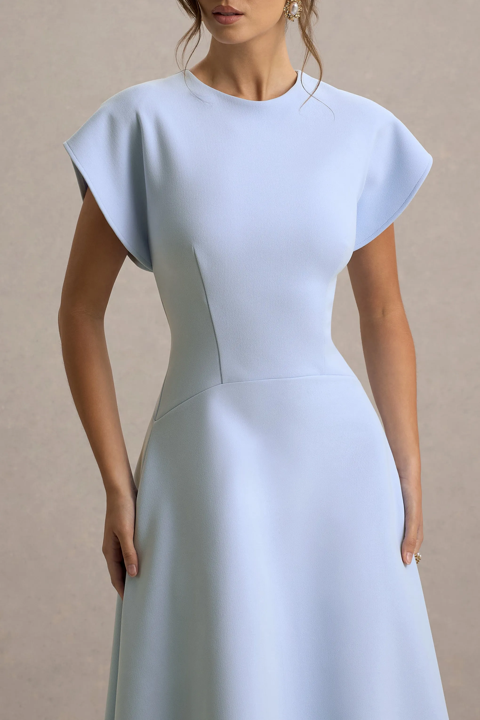 Linda | Powder Blue Crew-Neck Cap-Sleeve Midi Dress sold by Club L London product image thumbnail 3