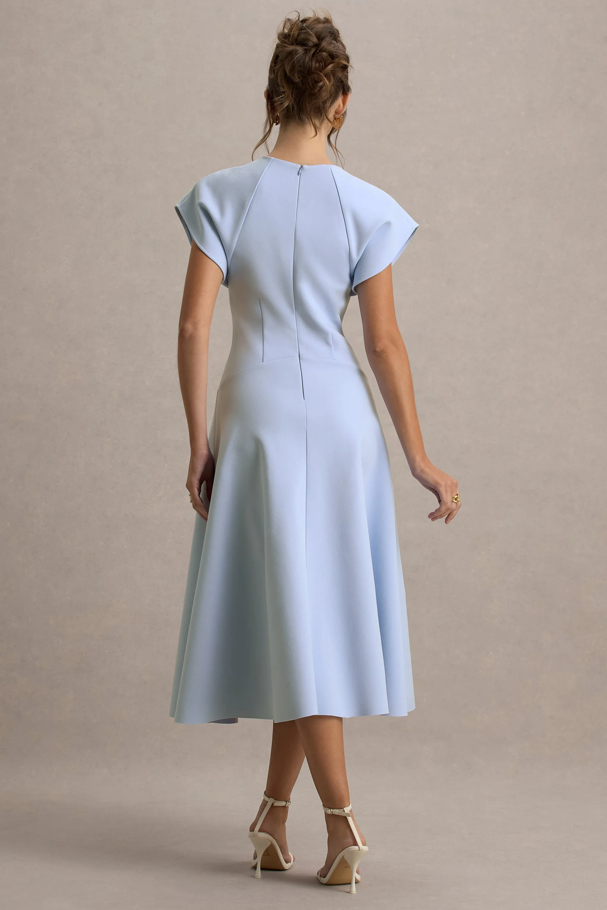 Linda | Powder Blue Crew-Neck Cap-Sleeve Midi Dress sold by Club L London product image thumbnail 2