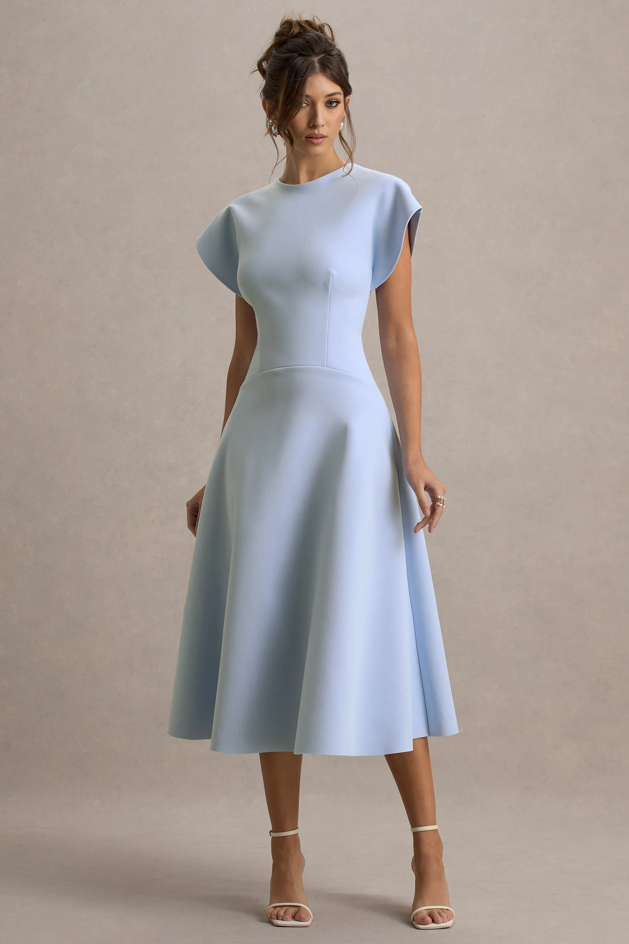 Linda | Powder Blue Crew-Neck Cap-Sleeve Midi Dress sold by Club L London product image thumbnail 5