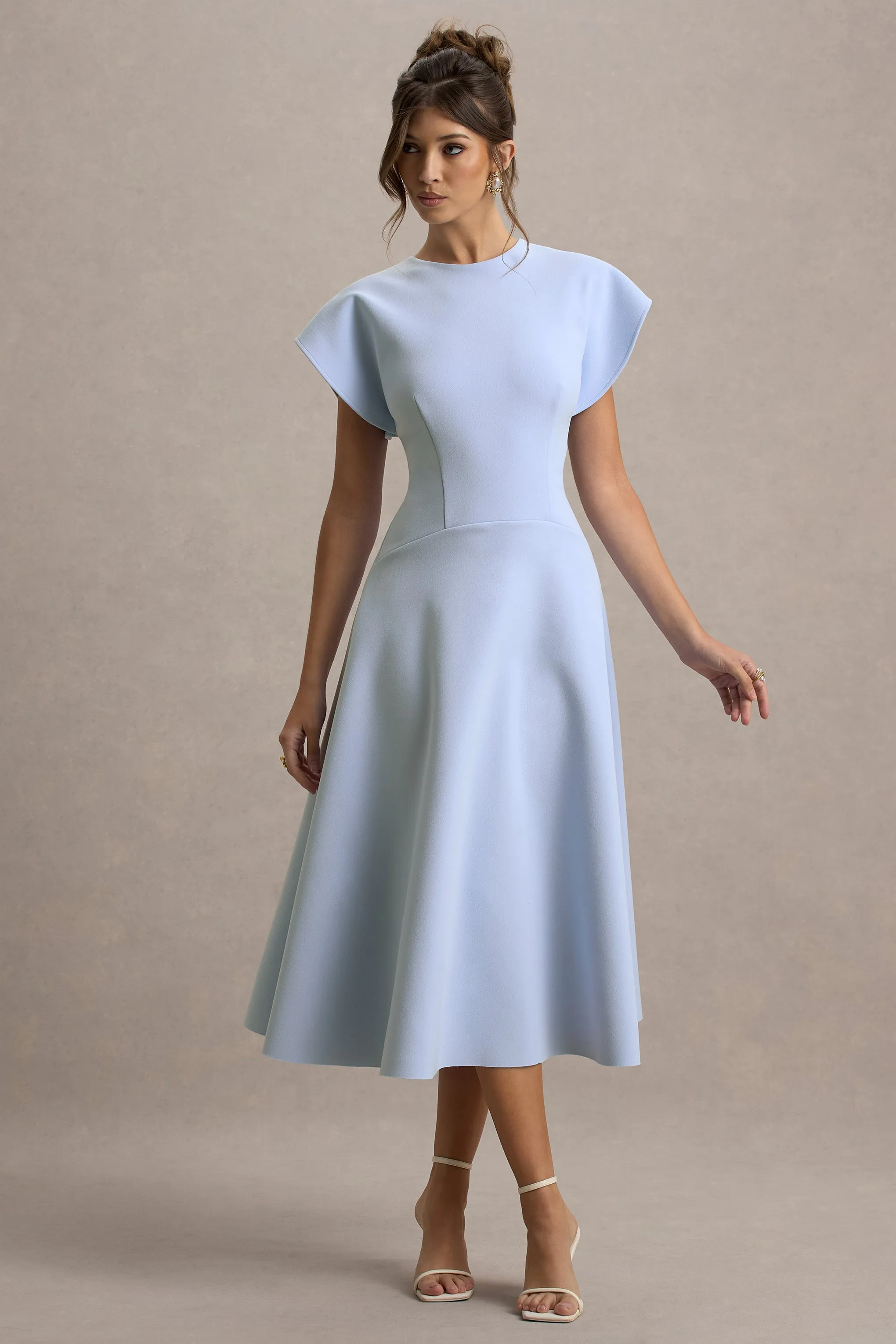 Linda | Powder Blue Crew-Neck Cap-Sleeve Midi Dress sold by Club L London product image thumbnail 4
