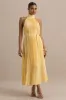 Tulip | Lemon Pleated High-Neck Midi Dress sold by Club L London