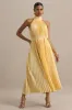 Tulip | Lemon Pleated High-Neck Midi Dress sold by Club L London