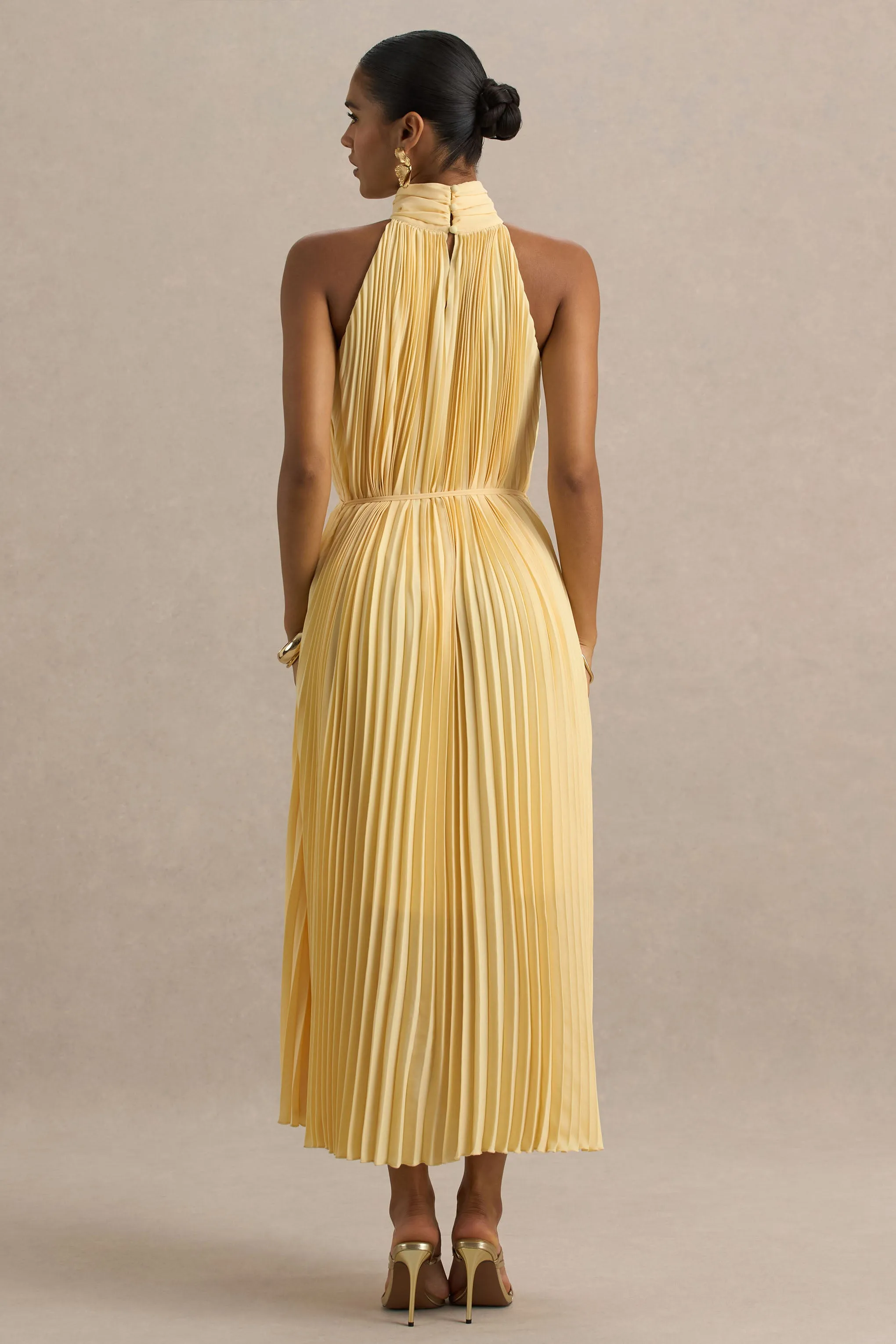 Tulip | Lemon Pleated High-Neck Midi Dress sold by Club L London product image thumbnail 2