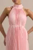 Tulip | Blush Pink Pleated High-Neck Midi Dress sold by Club L London