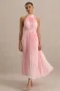 Tulip | Blush Pink Pleated High-Neck Midi Dress sold by Club L London