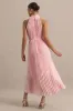 Tulip | Blush Pink Pleated High-Neck Midi Dress sold by Club L London