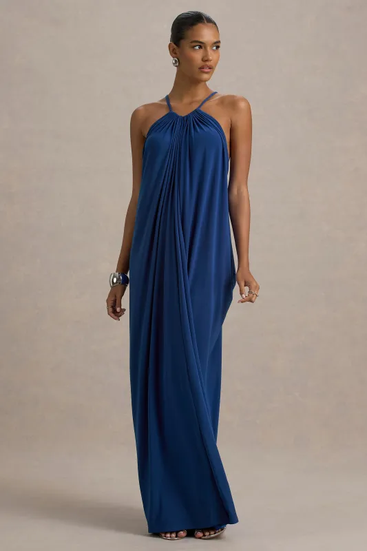 Tammy | Blue Halter-Neck Slip Maxi Dress sold by Club L London