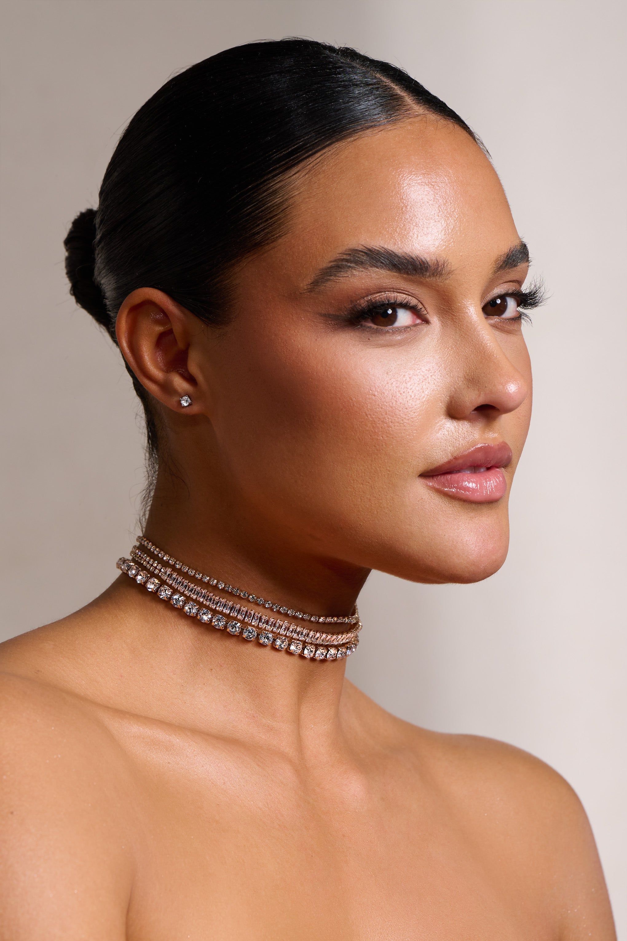 Rosemary | Gold Diamante Layered Choker sold by Club L London