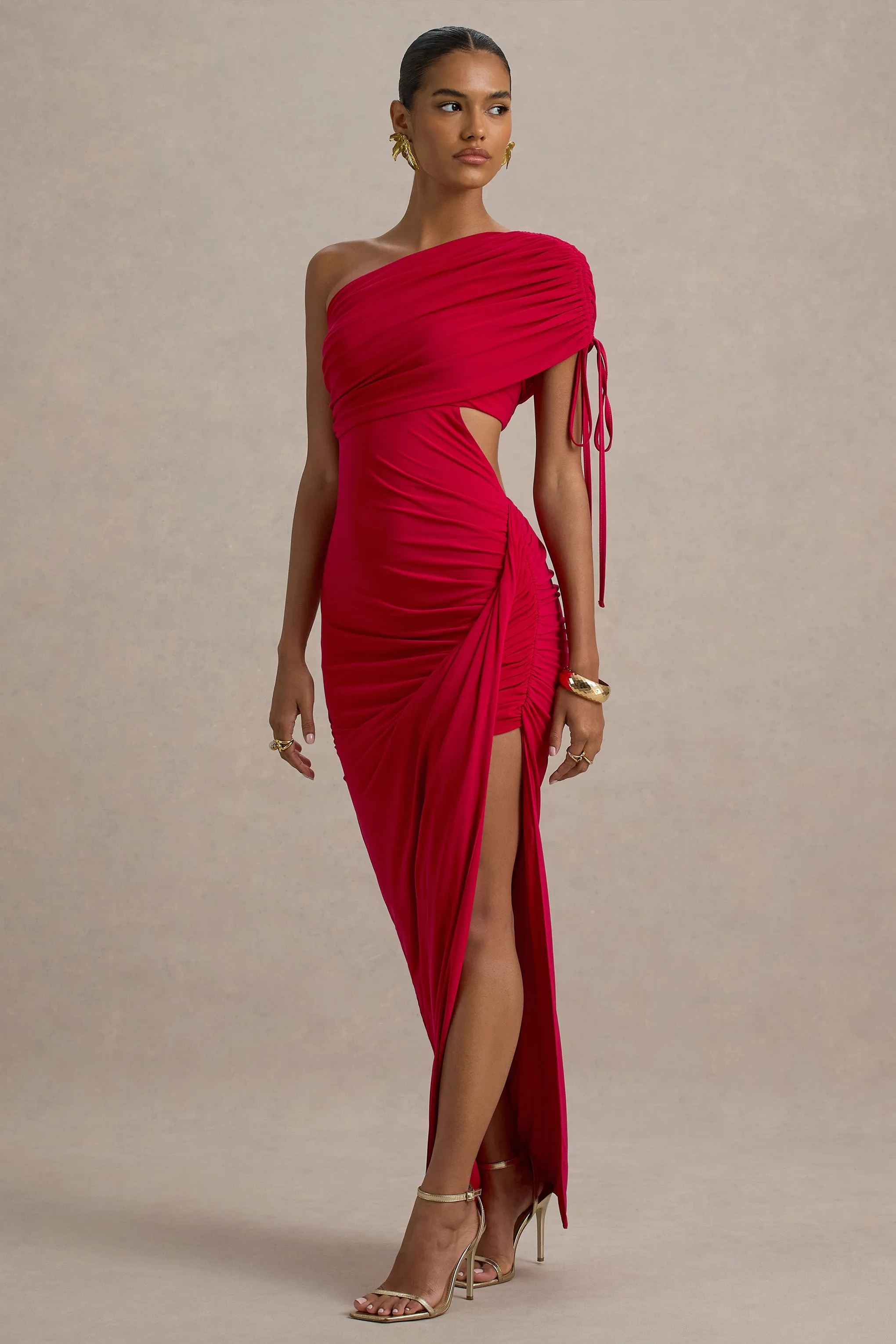 Trance | Red Asymmetric Maxi Dress With Split sold by Club L London product image thumbnail 4