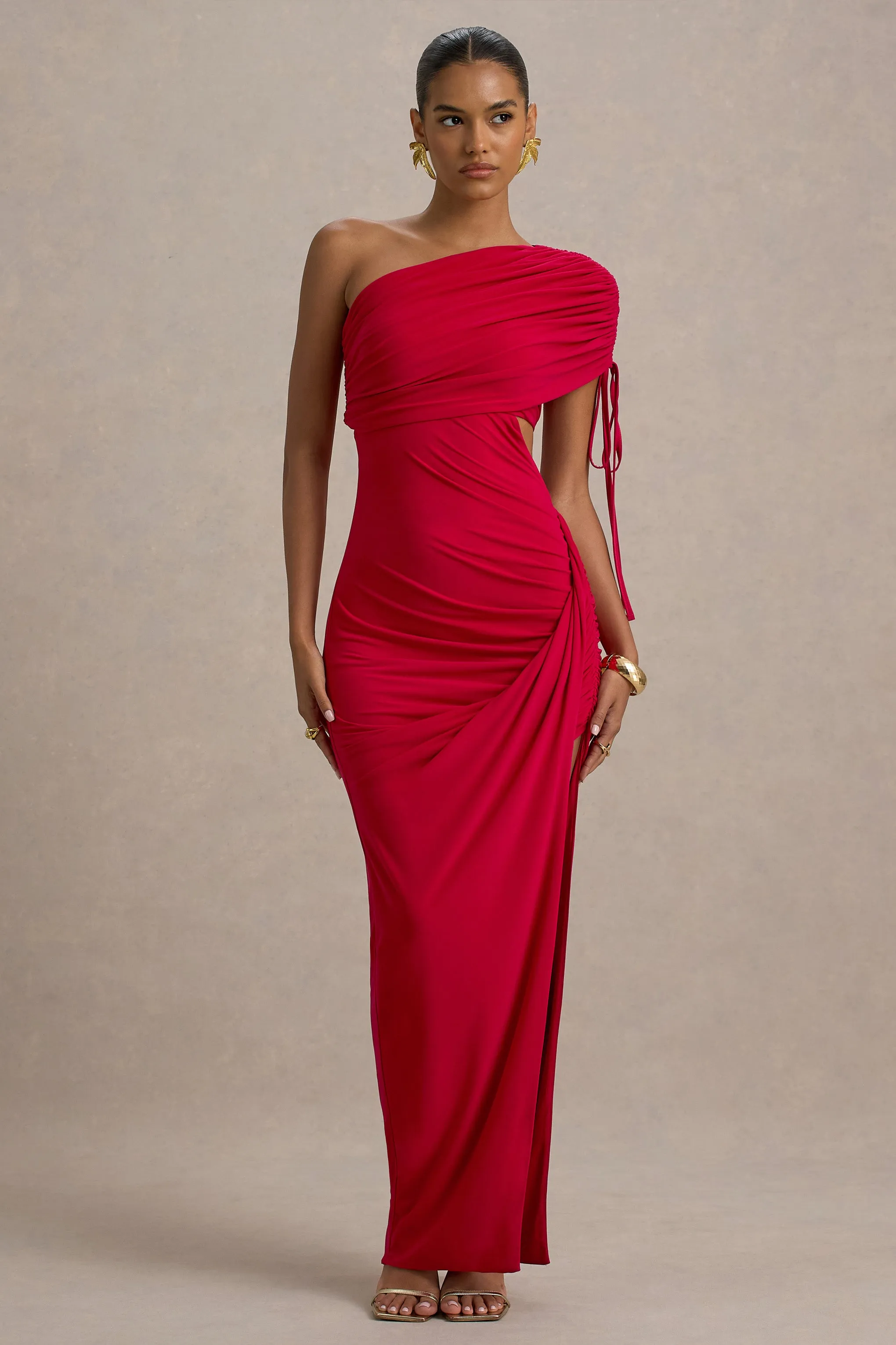 Trance | Red Asymmetric Maxi Dress With Split sold by Club L London product image thumbnail 5