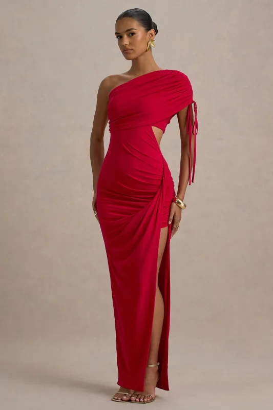 Trance | Red Asymmetric Maxi Dress With Split sold by Club L London
