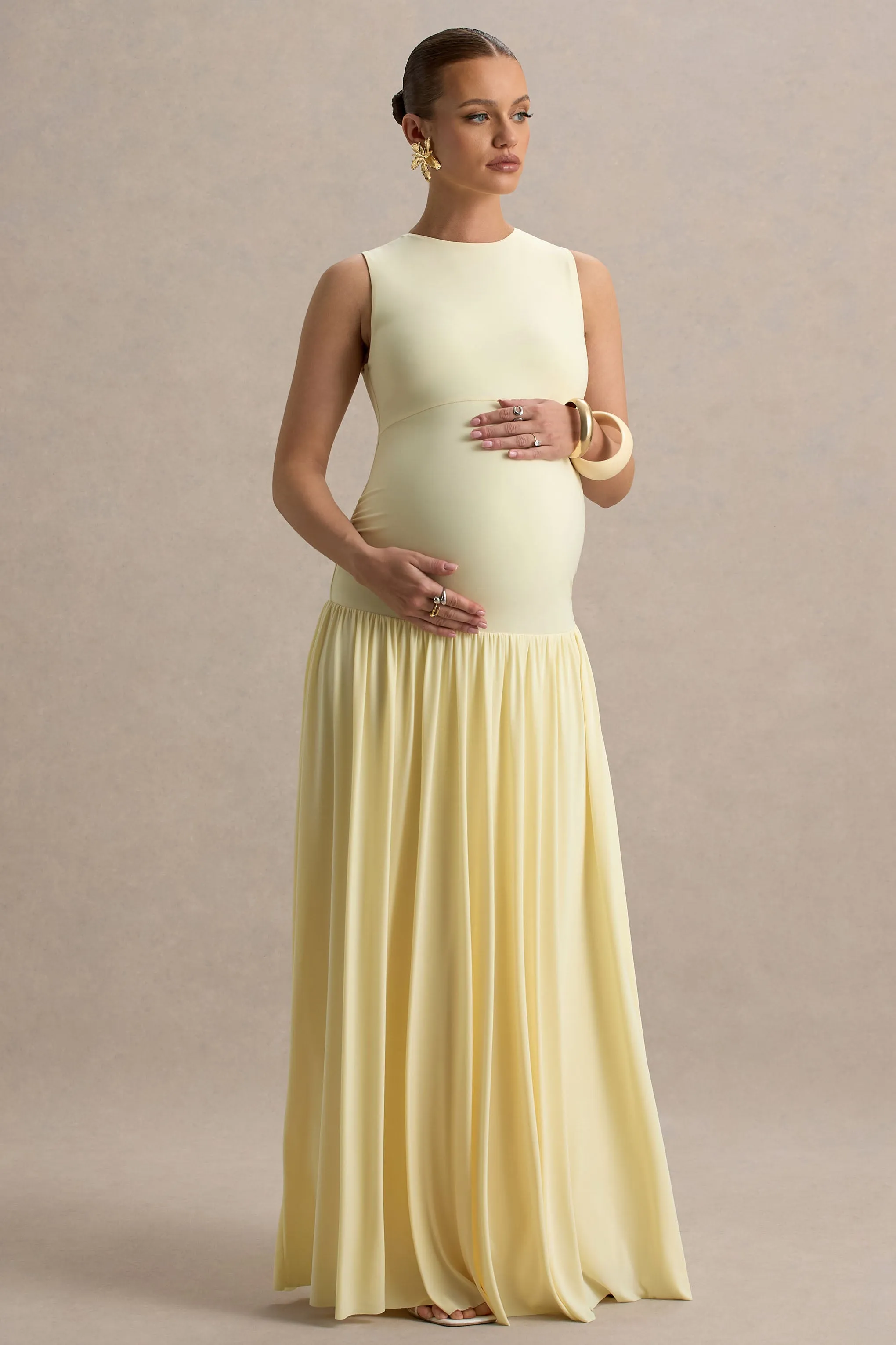 Outline | Lemon Maternity Maxi Dress With Draped Skirt sold by Club L London