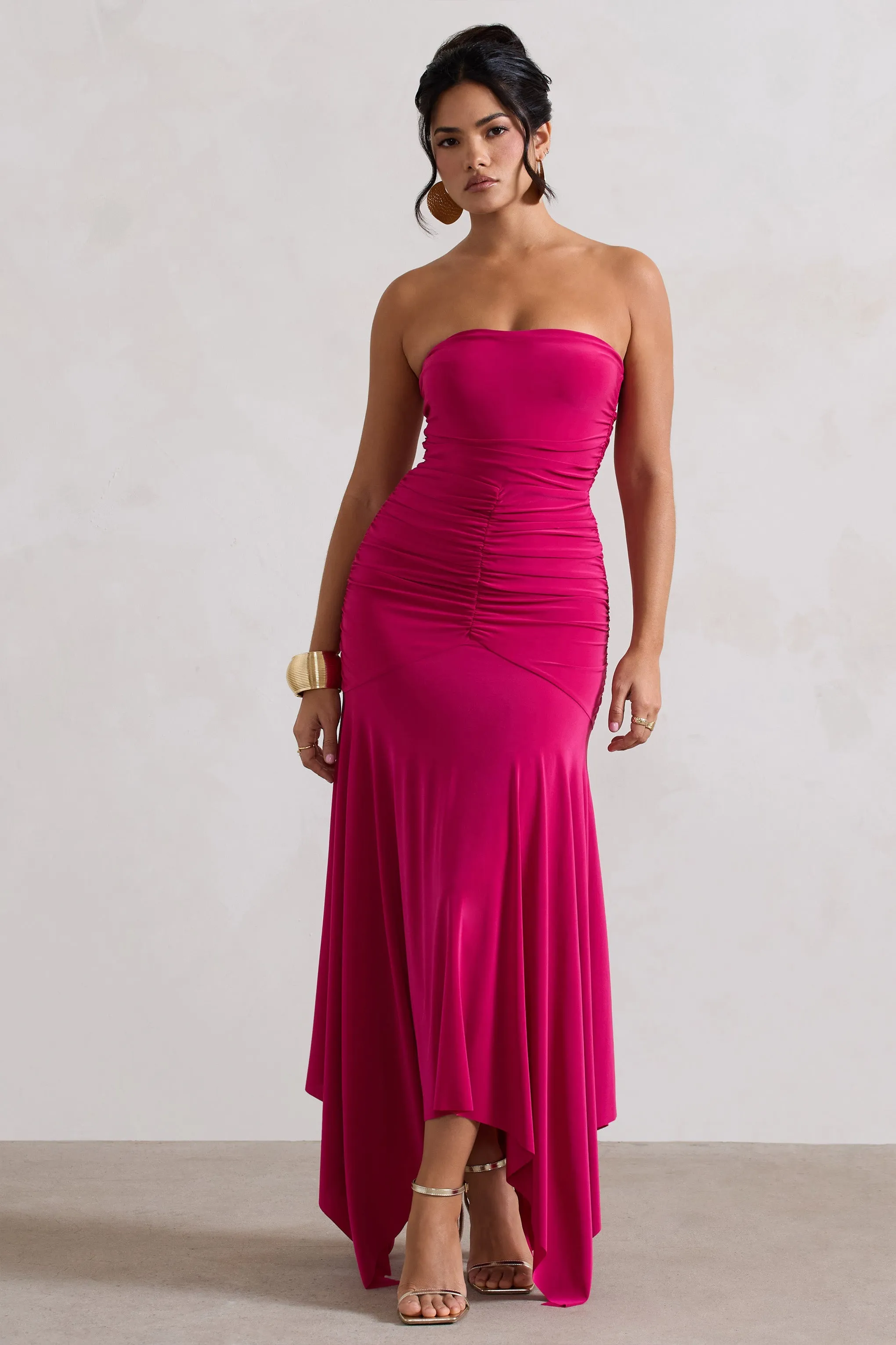 Florianne | Hot Pink Ruched Bandeau Midi Dress sold by Club L London product image thumbnail 5