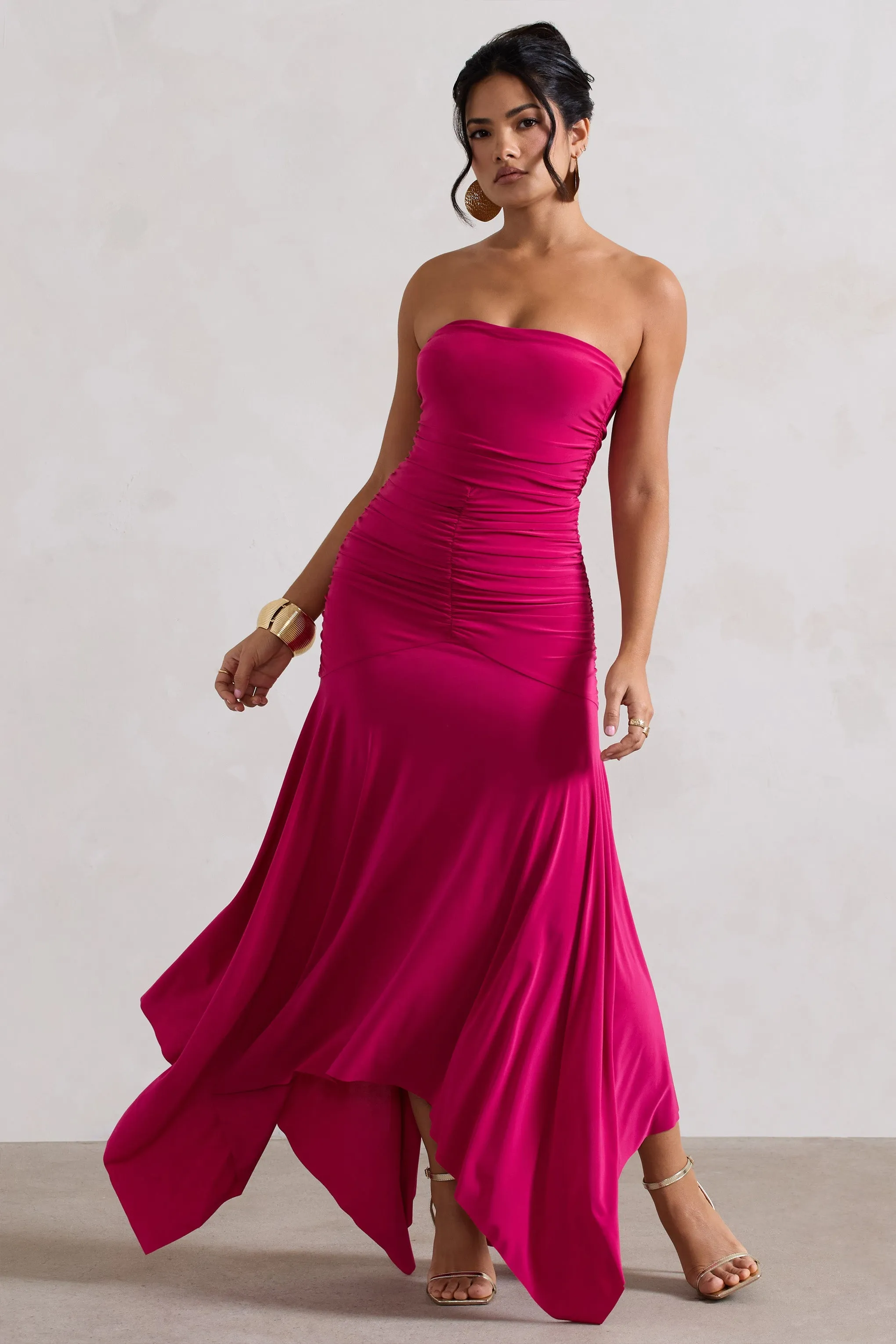 Florianne | Hot Pink Ruched Bandeau Midi Dress sold by Club L London product image thumbnail 4