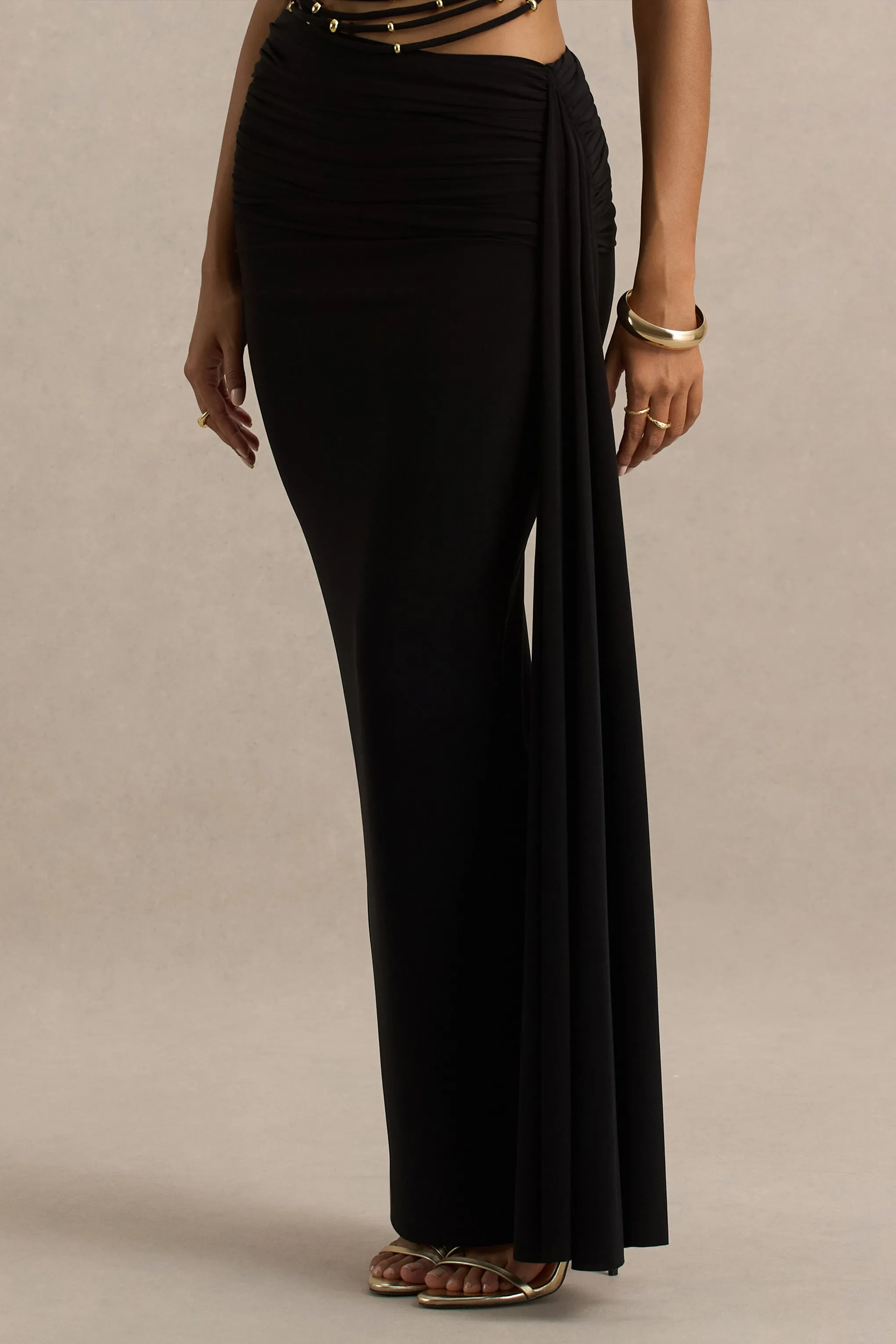 Joi | Black Maxi Skirt With Sash Detail sold by Club L London product image thumbnail 2