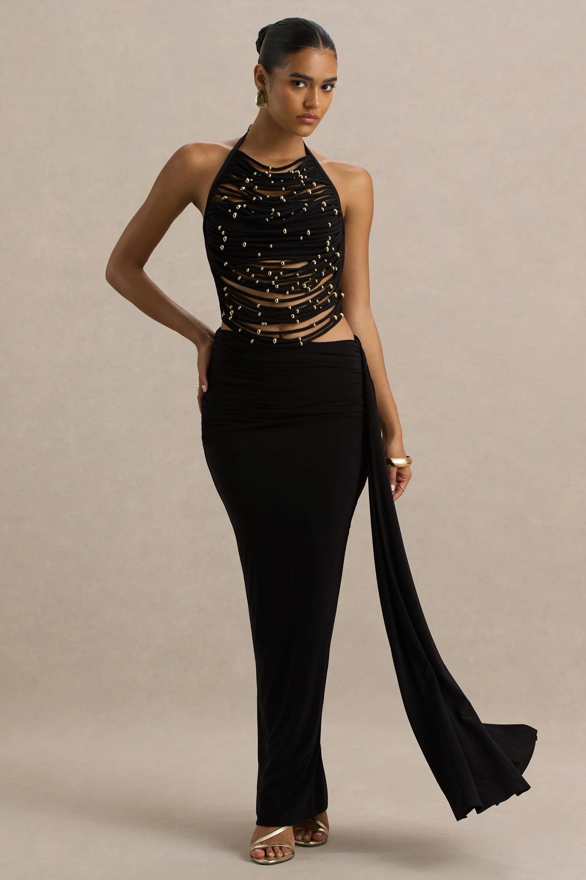 Joi | Black Maxi Skirt With Sash Detail sold by Club L London product image thumbnail 5