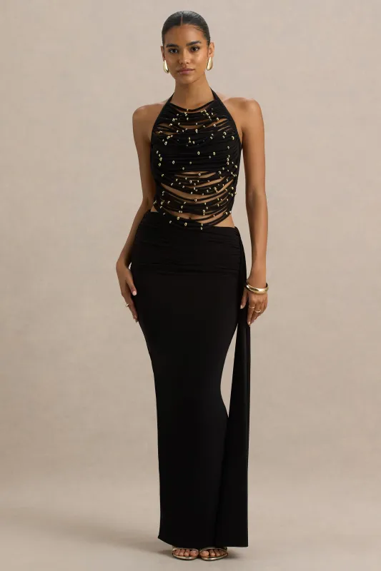 Joi | Black Maxi Skirt With Sash Detail sold by Club L London