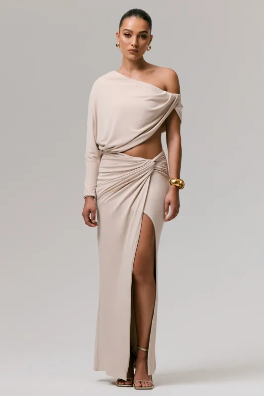 Marlena | Stone Twisted Split Maxi Skirt sold by Club L London