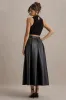 Noa | Black Faux Leather A-Line Midi Skirt sold by Club L London