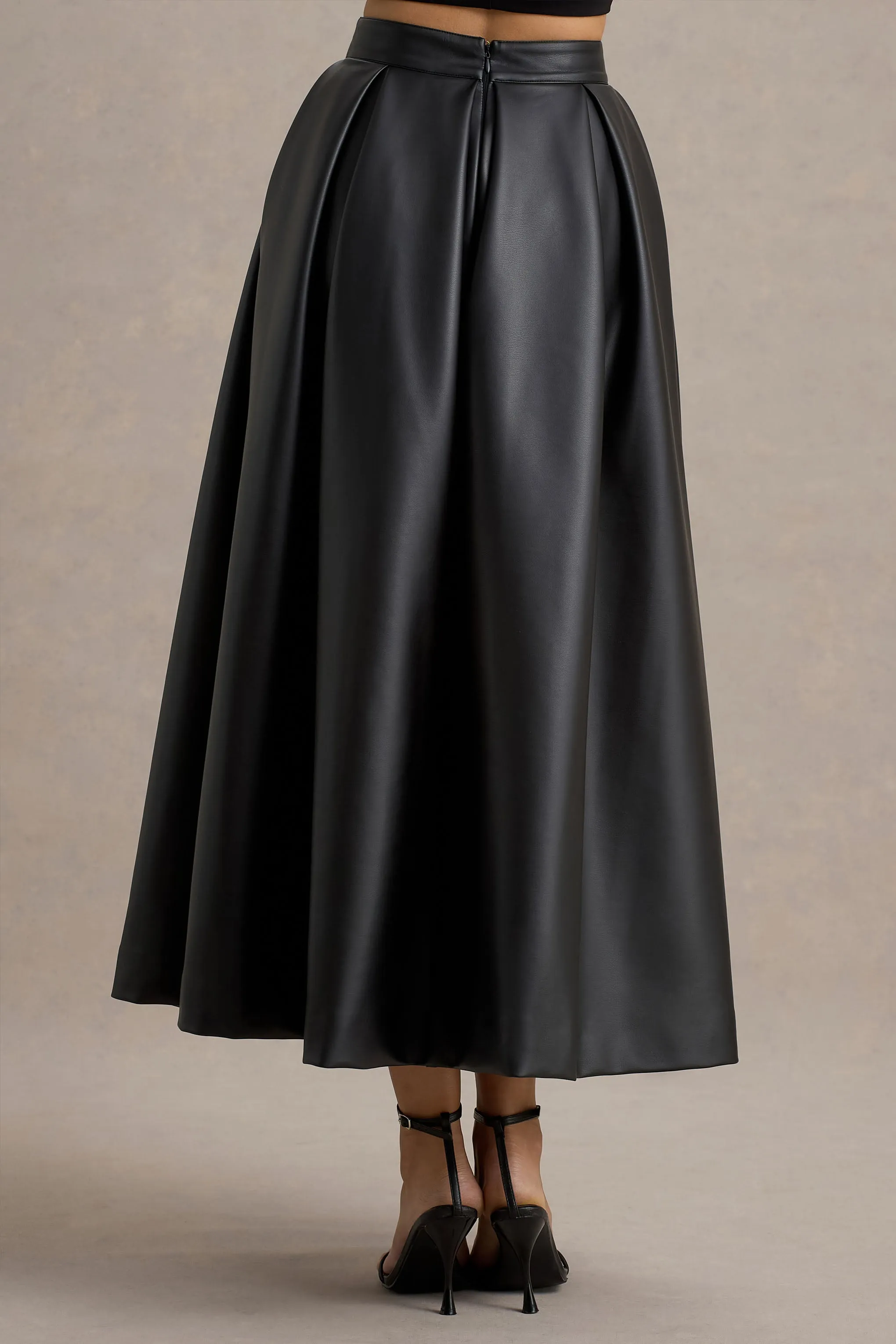 Noa | Black Faux Leather A-Line Midi Skirt sold by Club L London product image thumbnail 4