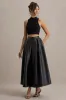 Noa | Black Faux Leather A-Line Midi Skirt sold by Club L London
