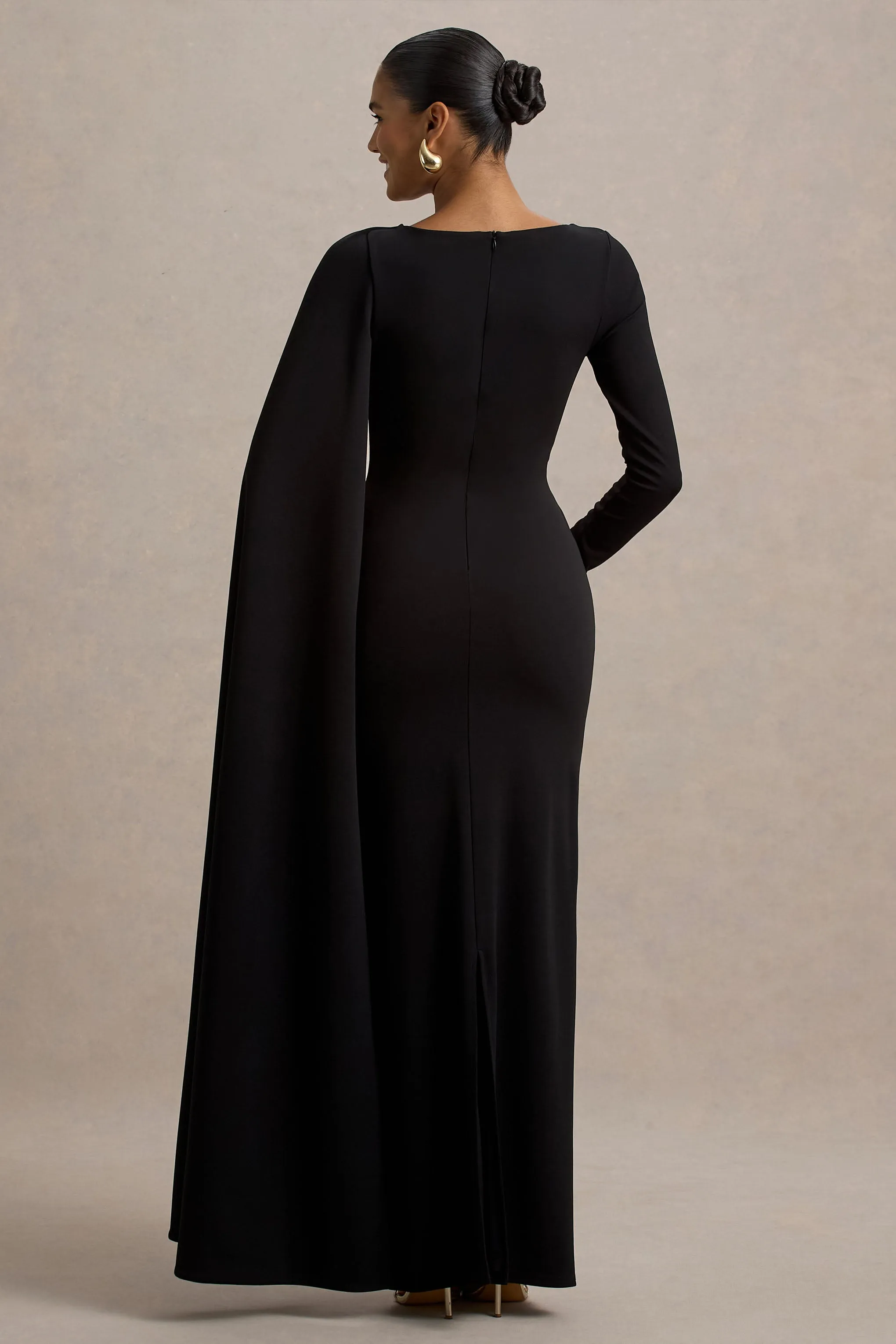 Frances | Black High-Neck Maxi Dress With Cape Detail sold by Club L London product image thumbnail 2