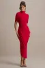 Enchant | Red Asymmetric Twisted Cape Midi Dress sold by Club L London