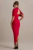Enchant | Red Asymmetric Twisted Cape Midi Dress sold by Club L London